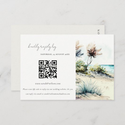 Küste Palm Beach Seascape Hochzeit QR Code UAWG Begleitkarte (Vorne/Hinten)