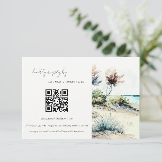 Küste Palm Beach Seascape Hochzeit QR Code UAWG Begleitkarte (Stehend Vorderseite)