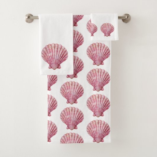 Küste rosa Seashell auf Weiß Badhandtuch Set (Insitu)