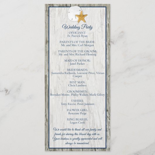 Küste Rustikale Driftwood Sand Dollar Hochzeit Programm (Rückseite)