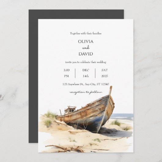 Küste Rustikale Schiffswrak Küstenstrasse Hochzeit Einladung (Vorne/Hinten)
