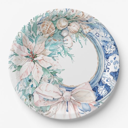 Küste Seashell-Bogen Weihnachtsschaden Pappteller (Vorderseite)