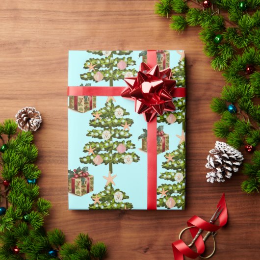 Küste Seashell Weihnachtsbäume Geschenkpapier (Feiertagsgeschenk)