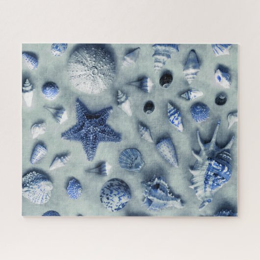 Küste Seashells Starfish Beach Indigo Blue Puzzle (Horizontal)