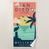 Küste Sommer Vintages Family Beach House Strandtuch (Vorderseite)