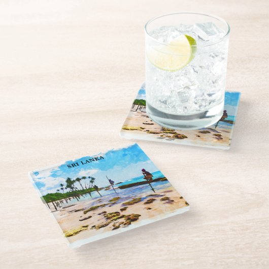 Küste Sri Lankas Glasuntersetzer (Schrägansicht)