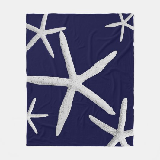 Küste Starfish Navy Blue & White Tropical Beach Fleecedecke (Vorderseite)
