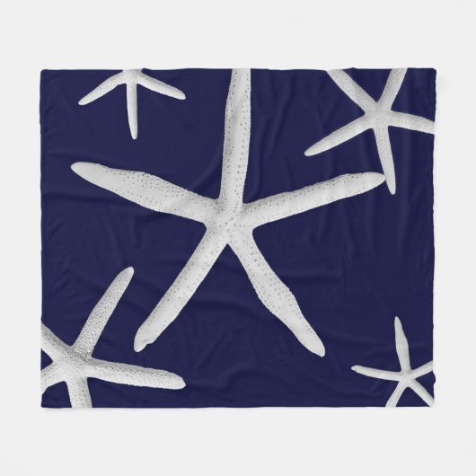 Küste Starfish Navy Blue & White Tropical Beach Fleecedecke (Vorderseite (Horizontal))