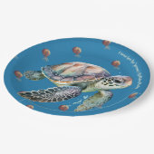Küste Stil Ozean und Schildkröte Wasserfarbe indiv Pappteller (Schrägansicht)