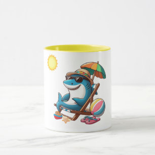 Küste/Strand niedlicher Cartoon Hai Tasse
