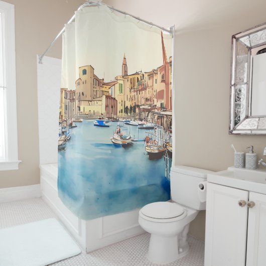Küste und Boote im Hafen, italienisch Duschvorhang (Beispiel)
