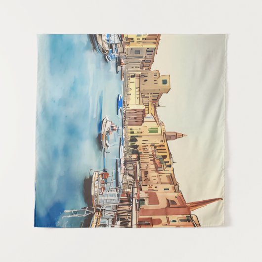 Küste und Boote im Hafen, italienisch Wandteppich (Vorderseite (Horizontal))