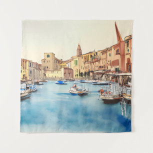 Küste und Boote im Hafen, italienisch Wandteppich