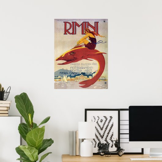 Küste von Rimini, Italien, Mädchen auf einem große Poster (Heimbüro)