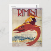 Küste von Rimini, Italien, Mädchen auf einem große Postkarte (Vorne/Hinten)