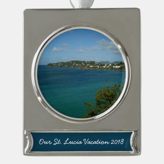 Küste von St. Lucia Karibisches Foto Banner-Ornament Silber (Vorderseite)