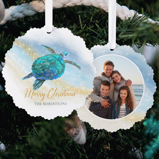Küste Weihnachtssee Schildkröten Foto Ornament Karte