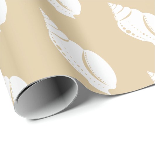 Küste Weiße Seashell & Taupe Geschenkpapier (Rolleneckpunkt)