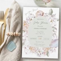 Küsten-Aquarell-Muscheln und florale Babyparty