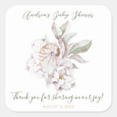 Küsten-Aquarell-Muscheln und florale Babyparty Quadratischer Aufkleber (Vorderseite)