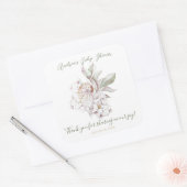 Küsten-Aquarell-Muscheln und florale Babyparty Quadratischer Aufkleber (Umschlag)