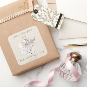 Küsten-Aquarell-Muscheln und florale Babyparty Quadratischer Aufkleber