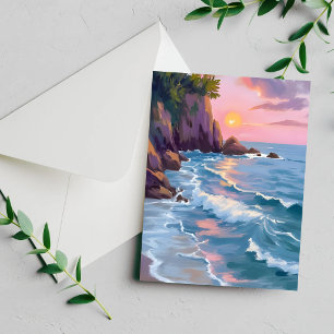Küsten-Baumwollzucker-Sonnenuntergang-Aquarellkart