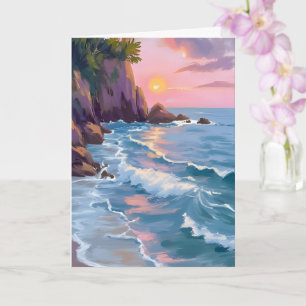 Küsten-Baumwollzucker-Sonnenuntergang-Aquarellmale Karte