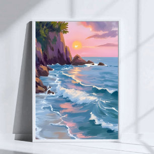 Küsten-Baumwollzucker-Sonnenuntergang-Aquarellmale Poster