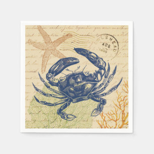 Küsten-blaue Krabben-Collage Serviette