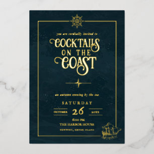 Küsten-Cocktailparty-Einladung Nautisches Gold Folieneinladung