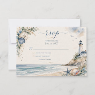 Küsten-Hochzeit auf Nantucket Leuchtturm-Strand RS RSVP Karte