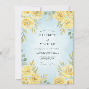 Küsten-Limonen-Azure-Wasserfarben-Hochzeit Einladung