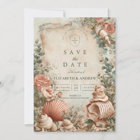 Küsten-Muschel-Botanik-Eleganz Save The Date (Vorderseite)