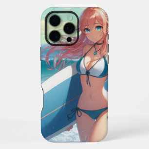 Küsten-/Nautik-/Tropen-Anime-Surferin iPhone 16 Pro Max Hülle