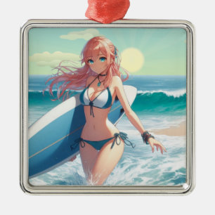 Küsten-/Nautik-/Tropen-Anime-Surferin Ornament Aus Metall