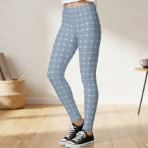 Küsten-Preppy-Staubblau-Gingham-Muster-Leggings