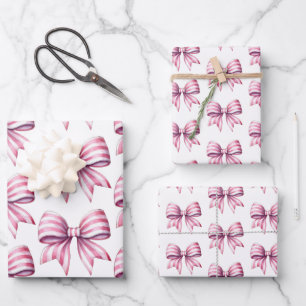 Küsten-Rosa und Weiße Wasserfarben-Schleifen Geschenkpapier Set