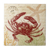 Küsten-rote Krabben-Collage Fliese (Vorderseite)