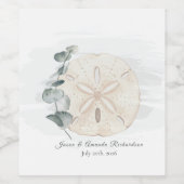 Küsten-Sanddollar & Eukalyptus Aquarell Weinetikett (Einzelnes Label)