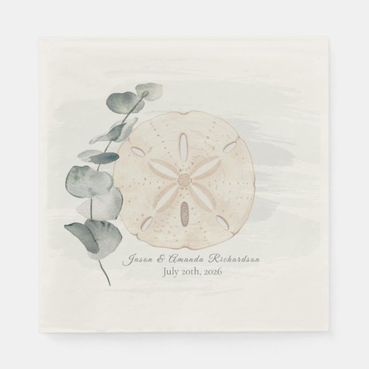 Küsten-Sanddollar und Eukalyptus-Aquarell Serviette (Vorderseite)