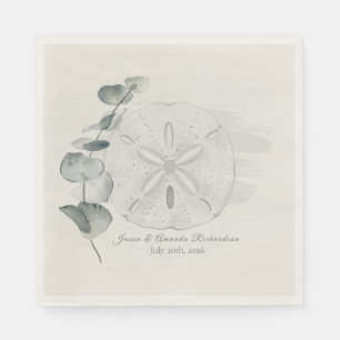 Küsten-Sanddollar und Eukalyptus Aquarell Serviette