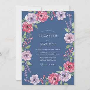 Küsten-Schiefer-Magenta-Aquarell-Hochzeit Einladung