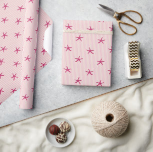 Küsten-Seestern & Streifen Mediterranes Rosa Geschenkpapier
