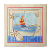 Küsten-Segelboot-Kunst-Fliese Fliese (Vorderseite)