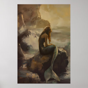 Küsten-Sonnenuntergang-Nixe-Kunstprint Ozean-Fanta Poster