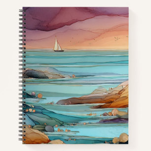 Küsten-Sonnenuntergangs-Serenität – Aquarell-Ozean Notizblock