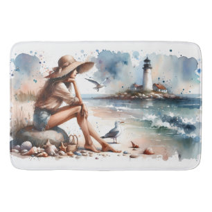 Küsten-Strand-Girl & Leuchtturm Badematte