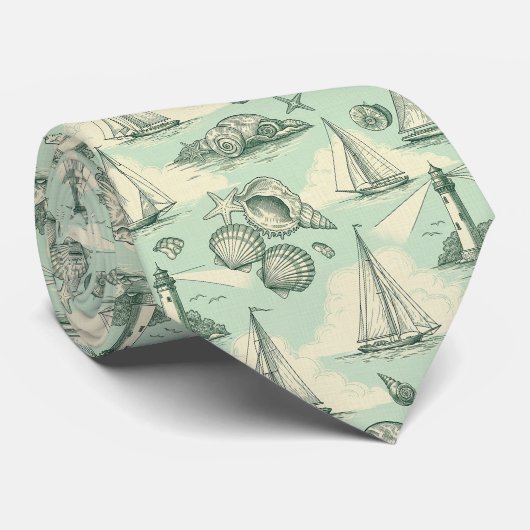 Küsten-Toile mit Leuchttürmen, Segelbooten Krawatte (Gerollt)