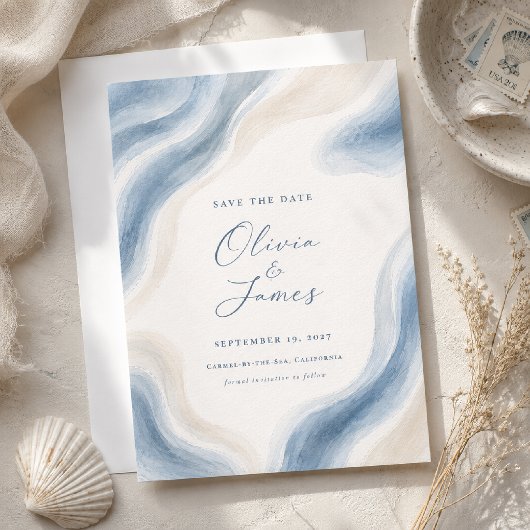 Küsten-Wasserfarben-Moderne Hochzeit Save The Date